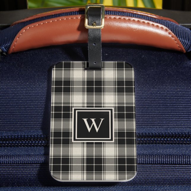 Classic Black Plaid Pattern with Monogram Luggage Tag (Front Insitu 2)