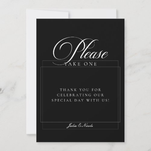 Classic Black Please Take A Favor Wedding Sign Invitation