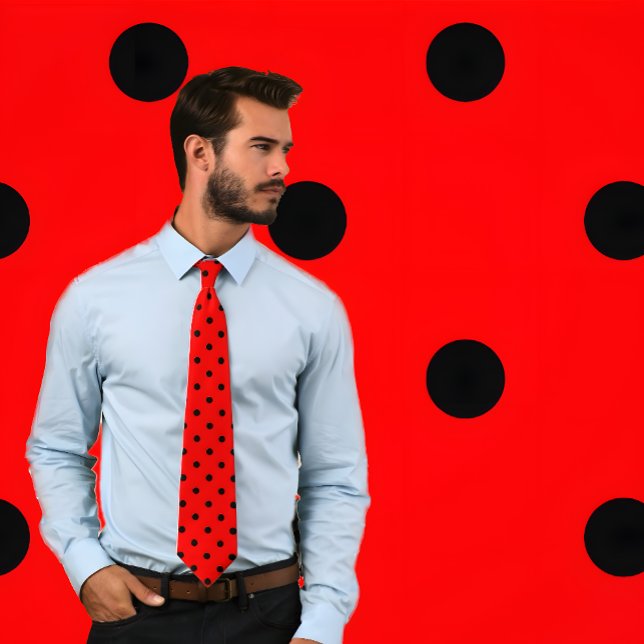 Classic Black Polka Dot Pattern on Red Tie (Professional man wears a Classic Black Polka Dot Pattern on Red Tie.)