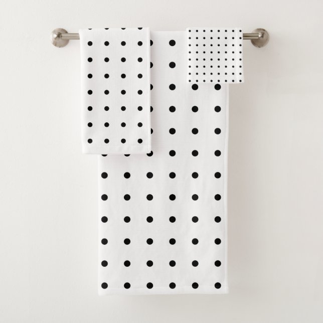 Classic Black Polka Dot Pattern on White Bath Towel Set (Insitu)