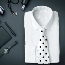 Classic Black Polka Dot Pattern on White Tie