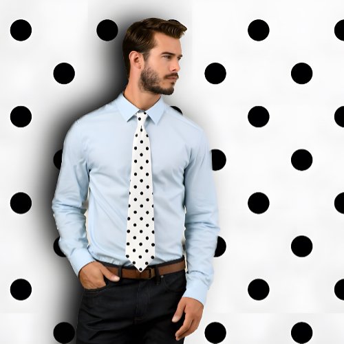 Classic Black Polka Dot Pattern on White Tie