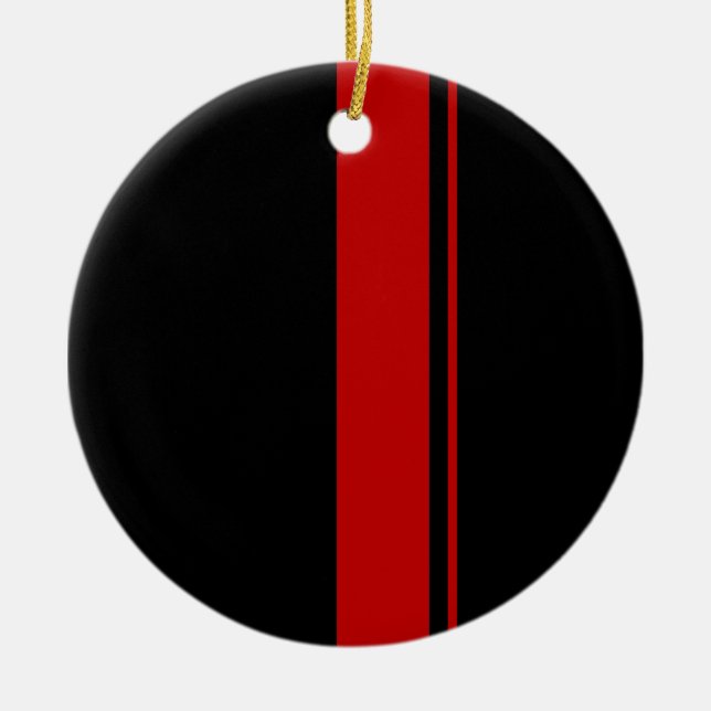 Classic Black & RED Race Car Stripes Ceramic Ornament (Front)