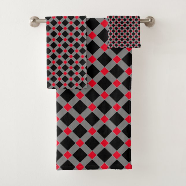 CLASSIC BLACK RED TARTAN  BATHROOM TOWEL SET (Insitu)