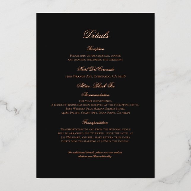 Classic Black Rose Gold Foil Details Card (Front)
