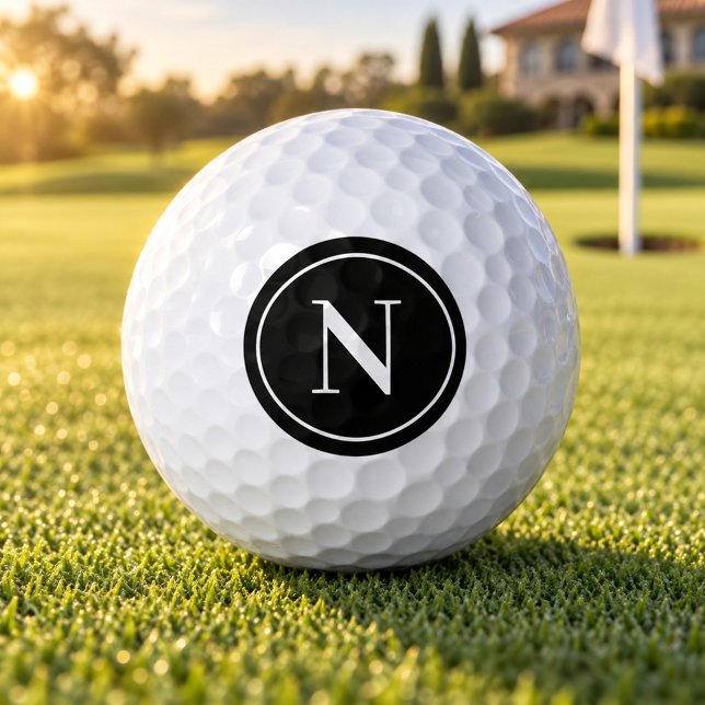 Classic Black Round Monogram Initial Golf Balls (Creator Uploaded)