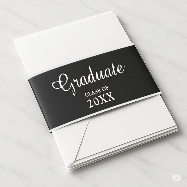Classic Black Script Calligaphy Emblem Graduation Invitation Belly Band (Creator Uploaded)