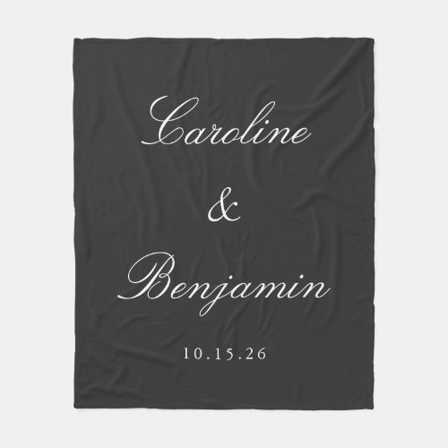 Classic Black Script Elegant Wedding Custom Name Fleece Blanket