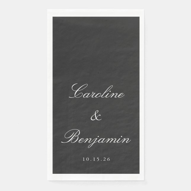 Classic Black Script Elegant Wedding Custom Name Paper Guest Towels (Front)