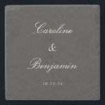 Classic Black Script Elegant Wedding Custom Name Stone Coaster<br><div class="desc">Celebrate your special day with this personalized stone coaster, featuring a minimalist design that exudes timeless elegance. Perfect for weddings or anniversaries, this coaster showcases your names and date in a delicate script against a natural slate-gray background, offering a sophisticated and functional keepsake. Ideal as a unique favor for guests...</div>