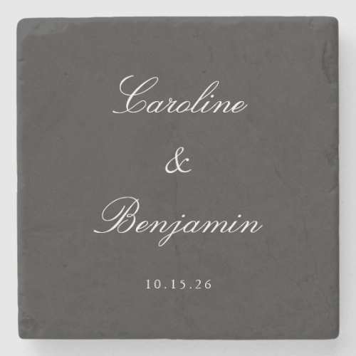 Classic Black Script Elegant Wedding Custom Name Stone Coaster