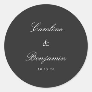 Classic Black Script Elegant Wedding Custom Round Sticker