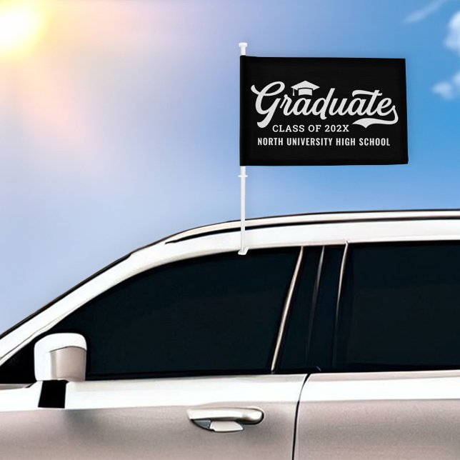 Classic Black Script Graduate Car Flag (Creator Uploaded)