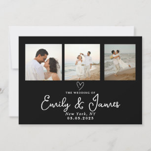 Classic Black Script Photo Strip Wedding  Invitation
