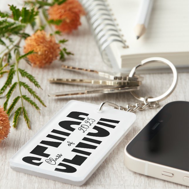 Classic black Senior custom personalized Keychain (Front Right)