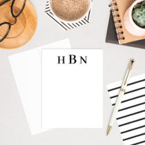 Classic Black Serif Initials Monogram Note Card
