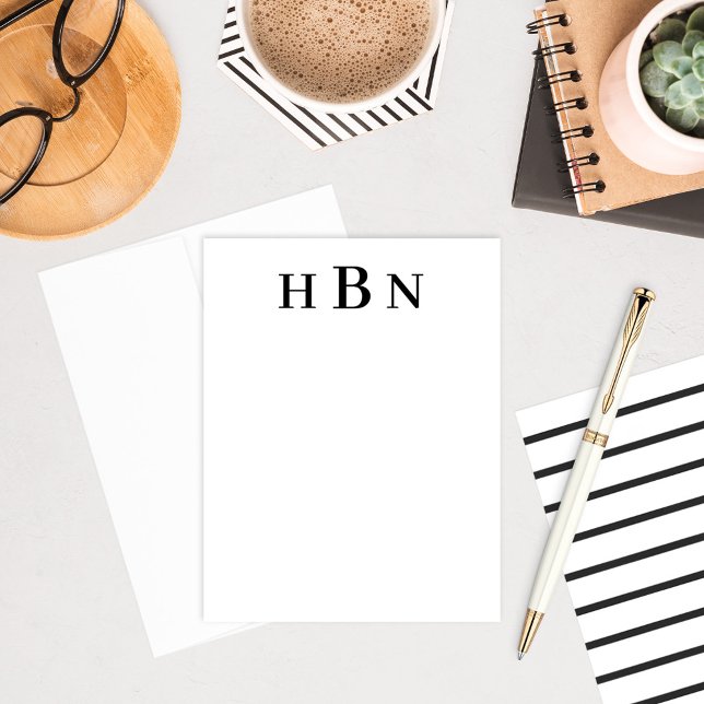 Classic Black Serif Initials Monogram Note Card (Creator Uploaded)