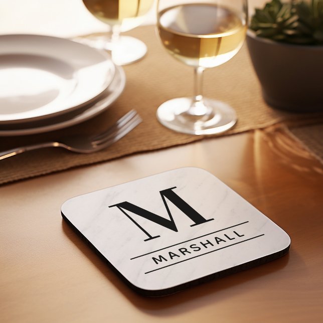 Classic Black Serif Monogram Family Name Beverage Coaster (Creator Uploaded)