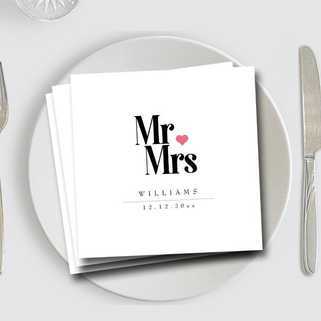 Classic Black Serif | Mr and Mrs Heart Monogram Napkins (Classic Black Serif  Mr and Mrs Heart Monogram Napkins)