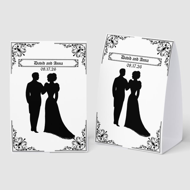 Classic Black Silhouette Wedding Foil  Paper Table Tent (Front/Back)