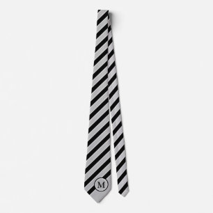 Classic Black Silver Gray Stripes Monogram Initial Tie