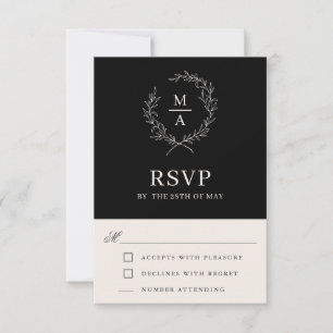 Classic Black Simple Elegant Monogram RSVP Card