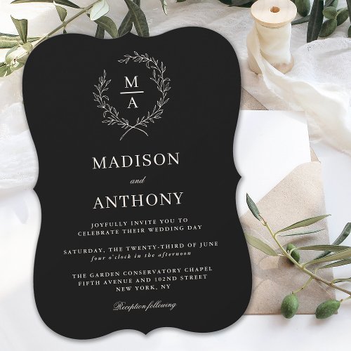 Classic Black Simple Elegant Monogram Wedding Invitation