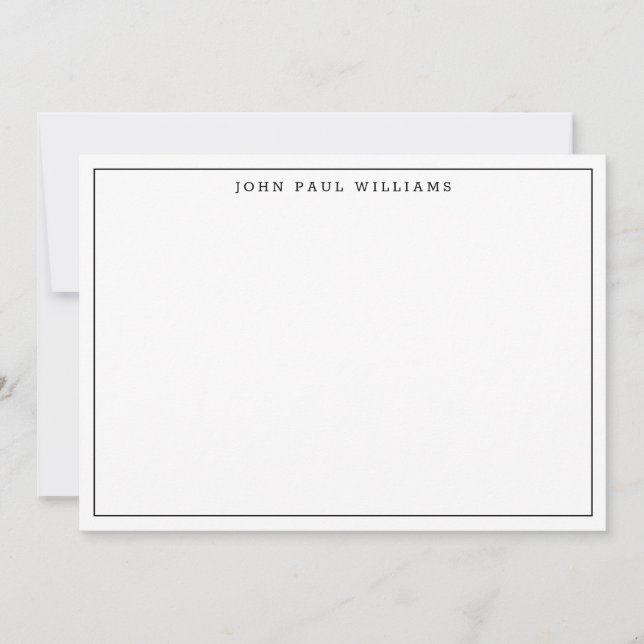 Classic Black Simple Modern Minimalist Thin Border Note Card (Front)