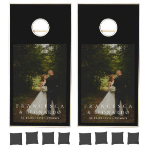 Classic Black Simple Photo Wedding Cornhole Set