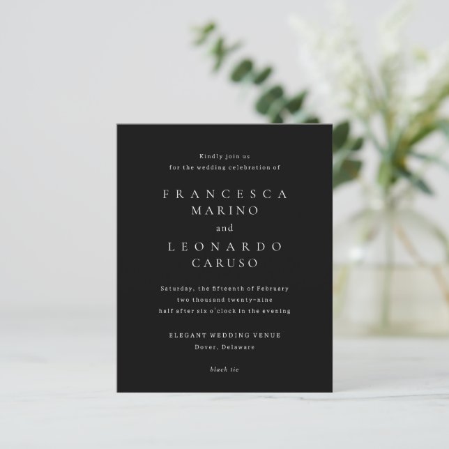 Classic Black Simple Wedding Invitation (Standing Front)