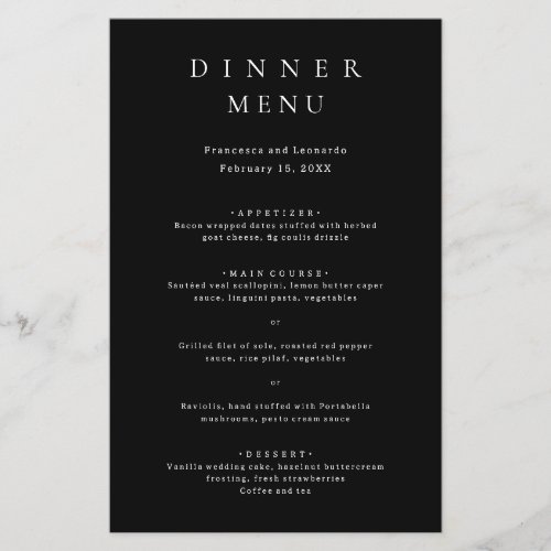 Classic Black Simple Wedding Menu Flyer