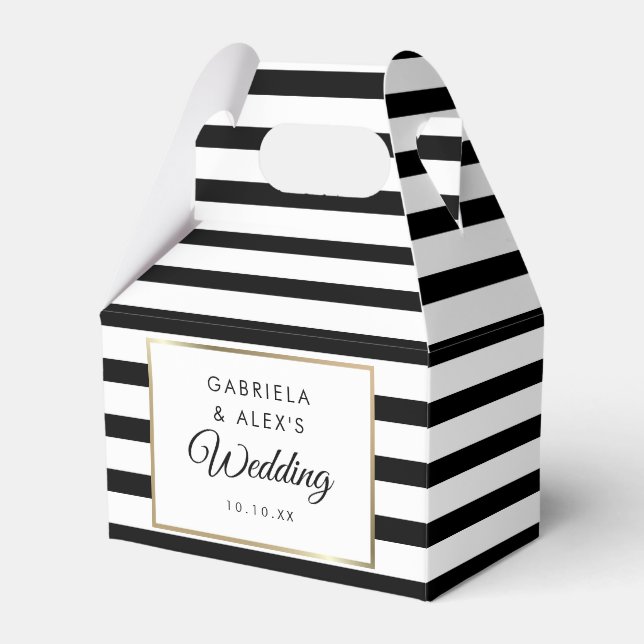 Classic Black Stripe Gold Wedding Favor Box (Front Side)