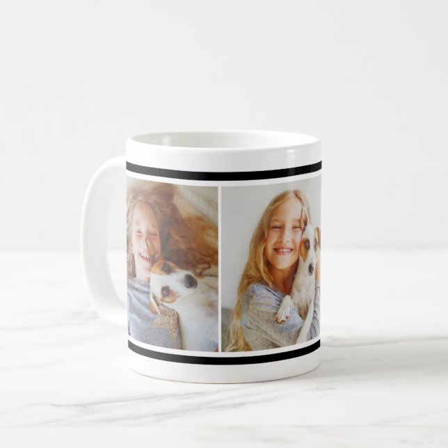 Classic Black Stripe Photo Collage Coffee Mug (Front Left)