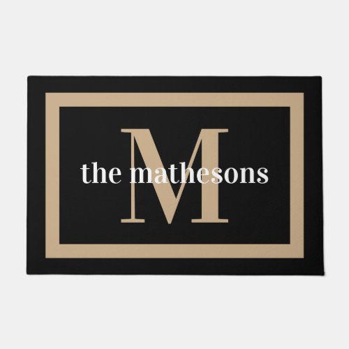 Classic Black  Tan Family Name  Monogram Doormat