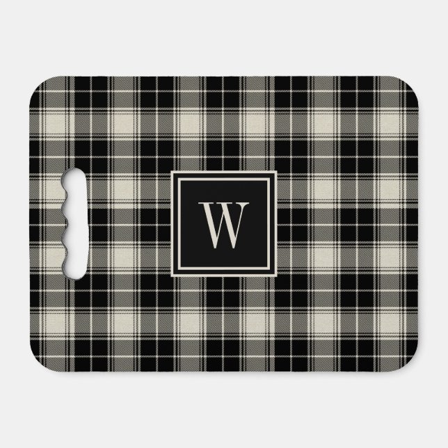 Classic Black Tartan Plain Pattern with Monogram Seat Cushion (Front Horizontal)