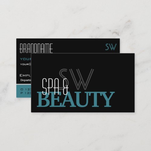 Classic Black Teal and White Simple with Monogram Business Card