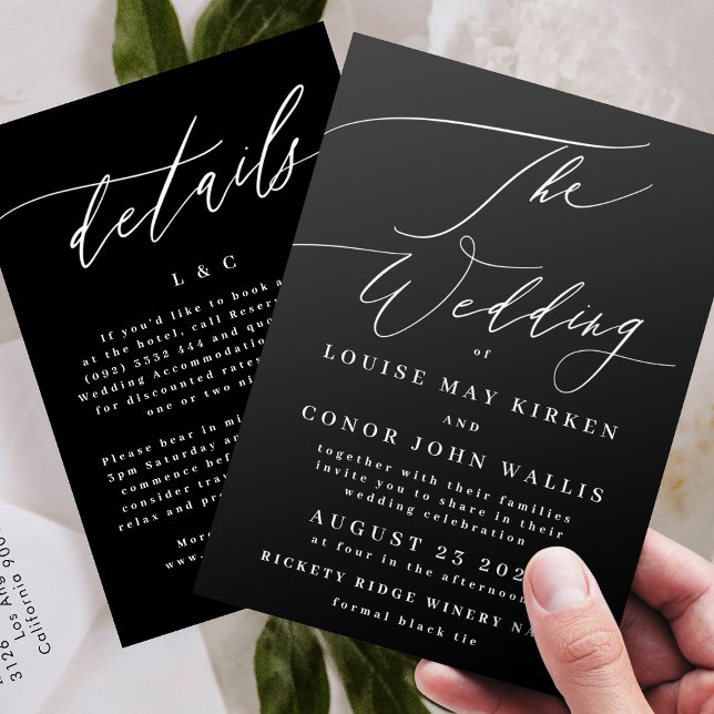 Classic Black The Wedding Details on back Invitation (Creator Uploaded)