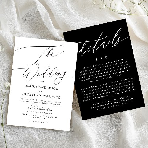 Classic Black The Wedding Details on back Invitation