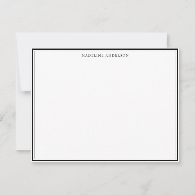 Classic Black Thick and Thin Border Name Note Card (Front)