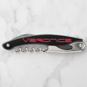 CLASSIC BLACK w/YOUR NAME in VIVID RED & ROSE Waiter's Corkscrew