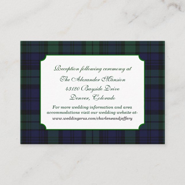 Classic Black Watch Plaid Wedding Enclosure Card (Front)