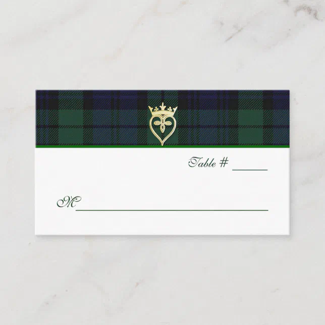 Classic Black Watch Plaid Wedding Place Card | Zazzle