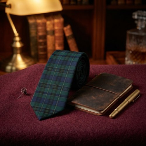 Classic Black Watch Tartan Dark Green Navy Blue Neck Tie