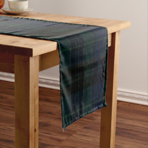 Classic Black Watch Tartan Dark Green Navy Blue Short Table Runner