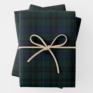 Classic Black Watch Tartan Dark Green Navy Blue Wrapping Paper Sheets