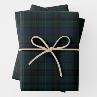 Classic Black Watch Tartan Dark Green Navy Blue Wrapping Paper Sheets