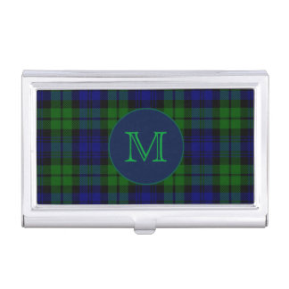 Classic Black Watch Tartan Plaid Monogram Business Card Holder