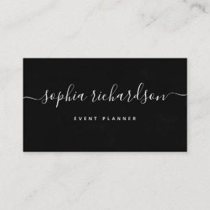 Classic Black   Watercolor and Script Business Card