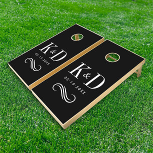 Classic Black Wedding Monogram Initials Cornhole Set