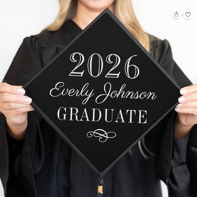 Classic Black White 2026 Graduate Name Graduation Cap Topper (Creator Uploaded)